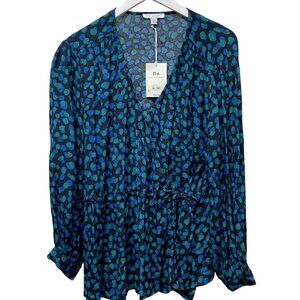 FREE ASSEMBLY Top Size XXXL Green Blue Dot Crossover Boho Long Sleeve Blouse